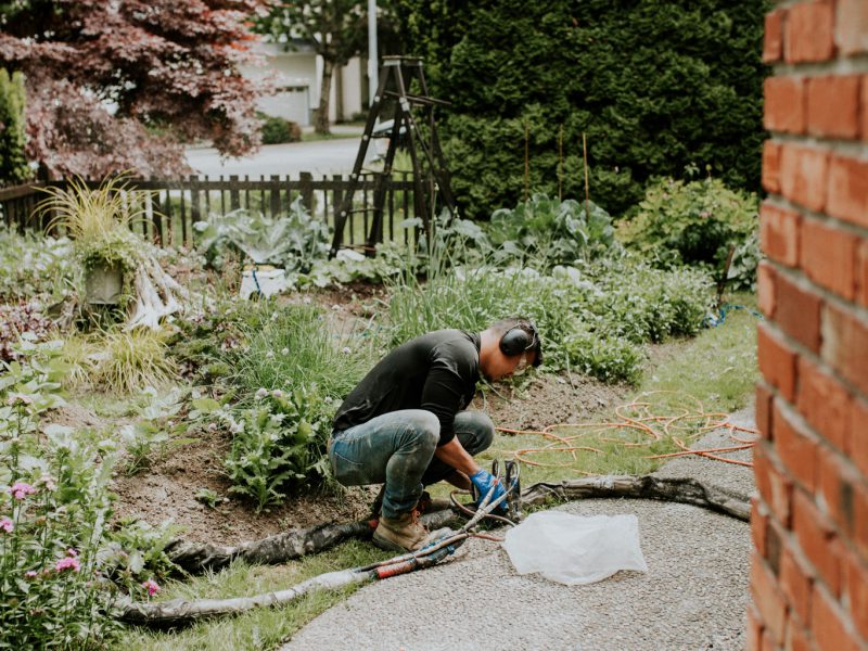 Employee working on crack and foundation repairs