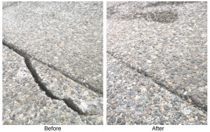 Before and after crack repair