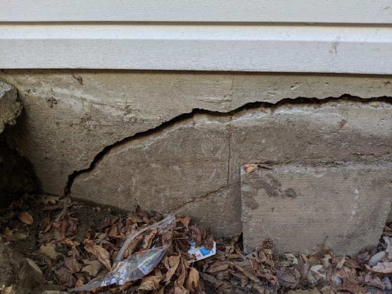 Close up of broken home footing