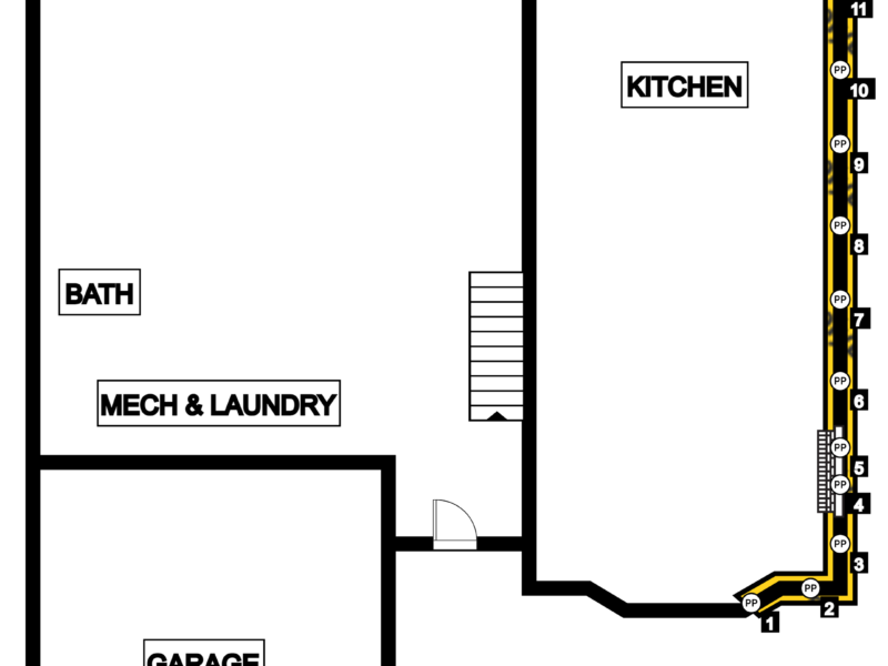 Home layout with indicators showing where we installed piers