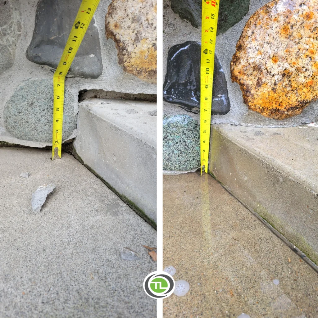 Before and after concrete lift using polylevel concrete lifting foam