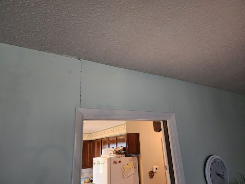 Crack in drywall - symptoms of settlement in Richmond home