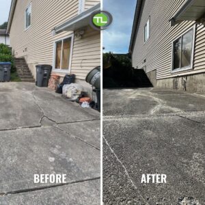 before and after concrete driveway crack repair