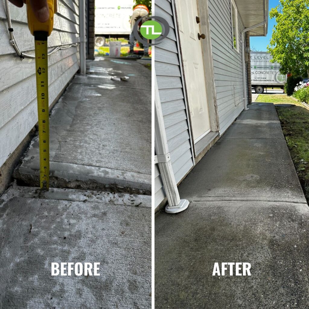 before and after concrete walkway lift and level repair concrete lifting foam