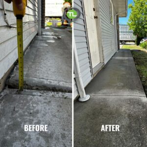 before and after concrete walkway lift and level repair
