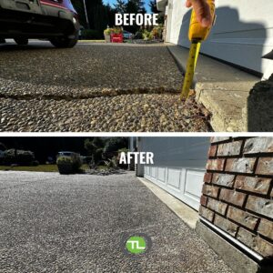 before and after sunken driveway repair and crack repair