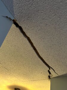 Crack in ceiling - symptoms of settlement in Richmond home