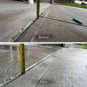 Before and after image of a concrete slab lift and levelling up to 1 inch