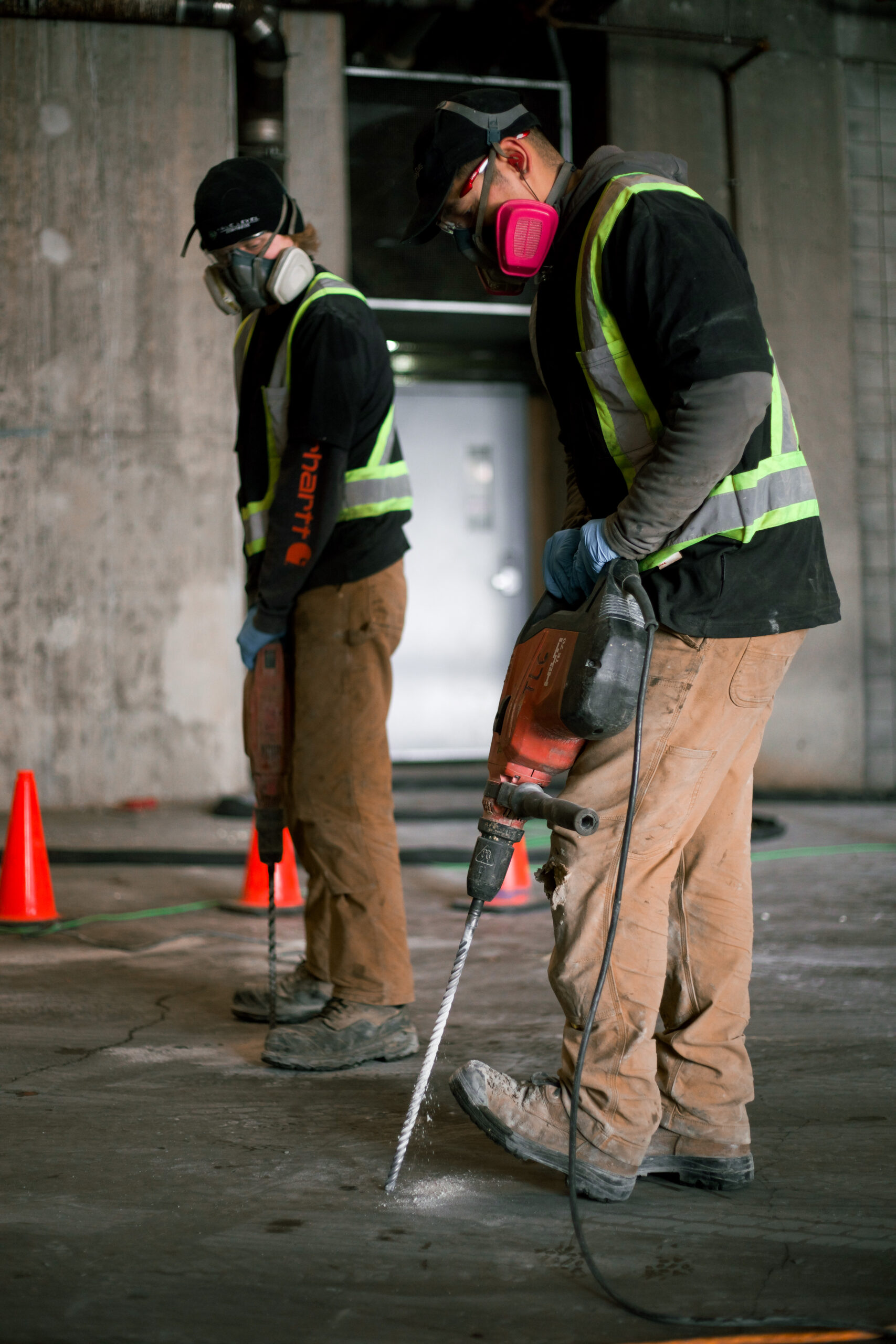 Crew drilling Loading bay concrete repair project