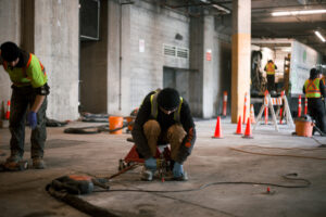 Inserting PolyLevel Loading bay concrete repair project