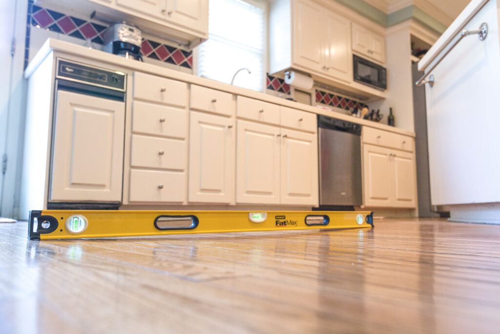 kitchen with sunken uneven floor in old home