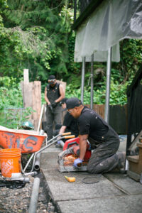 cutting piers with metal cutter
