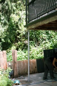 galvanized steel pier supporting the deck